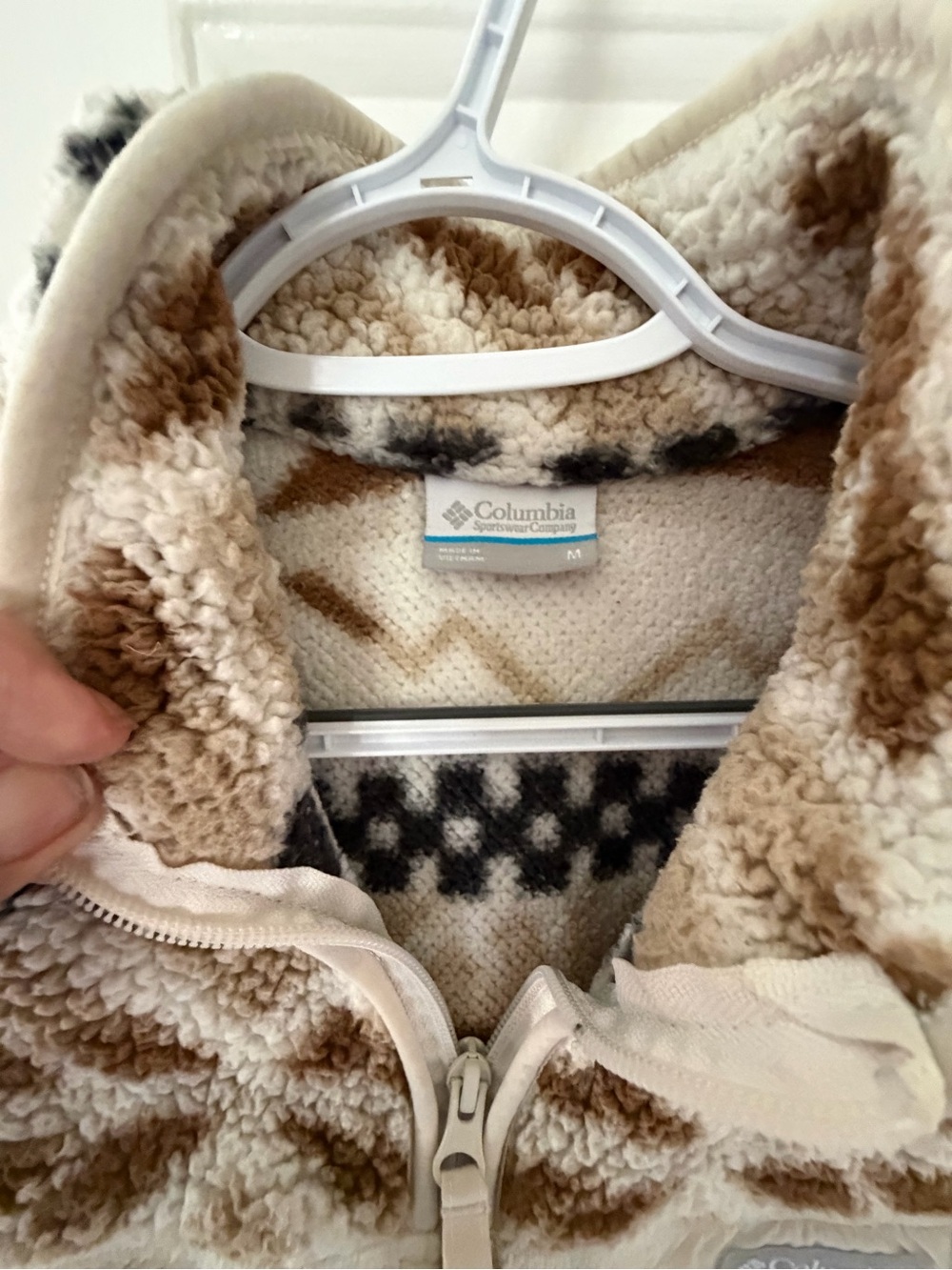 Columbia Cream, Brown & Black Sherpa Pullover quarter zip pullover, M - Picture 4 of 11